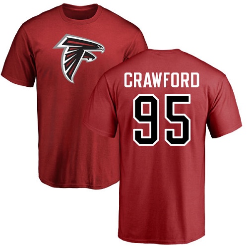 Atlanta Falcons Men Red Jack Crawford Name And Number Logo NFL Football #95 T Shirt